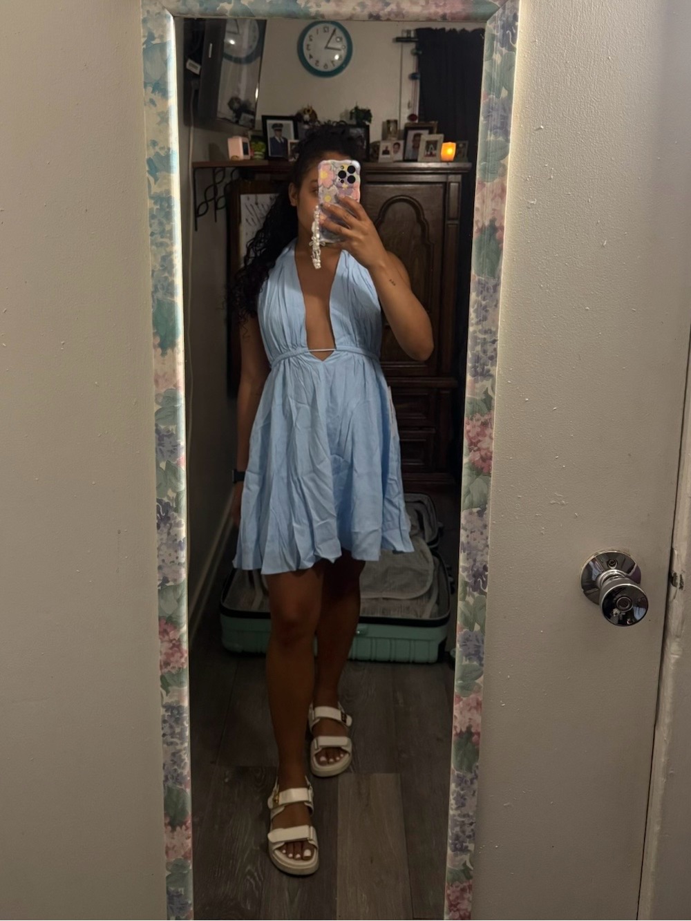 Princess Polly Light Blue Plunge Halter Mini Dress